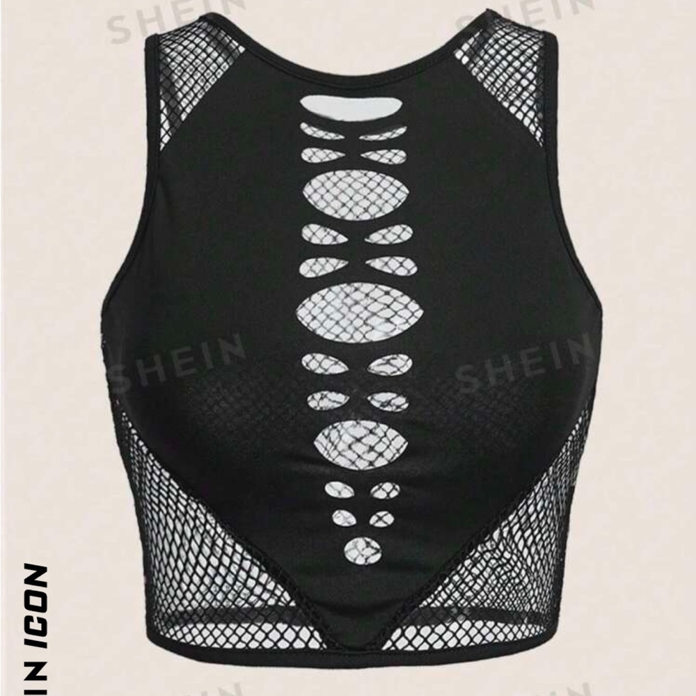 SHEIN Black Fishnet Crop Top